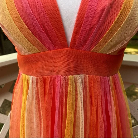 Luxxel Rainbow Dress Small Plunging Open Back Strappy Maxi Babydoll Fairy Ballet - Picture 7 of 14